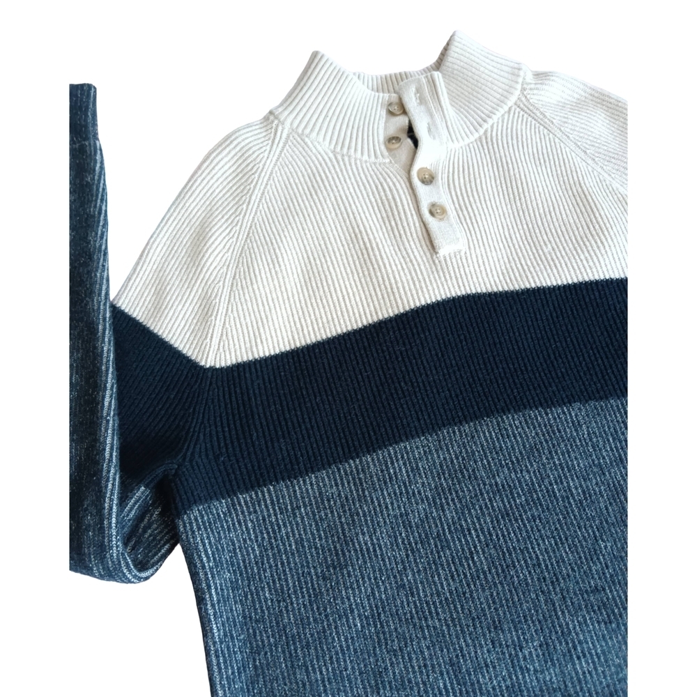 Banana Republic Men's Button Up Sweater - Cream, Navy, Gray Coastal, Preppy Sz L - Picture 2 of 11